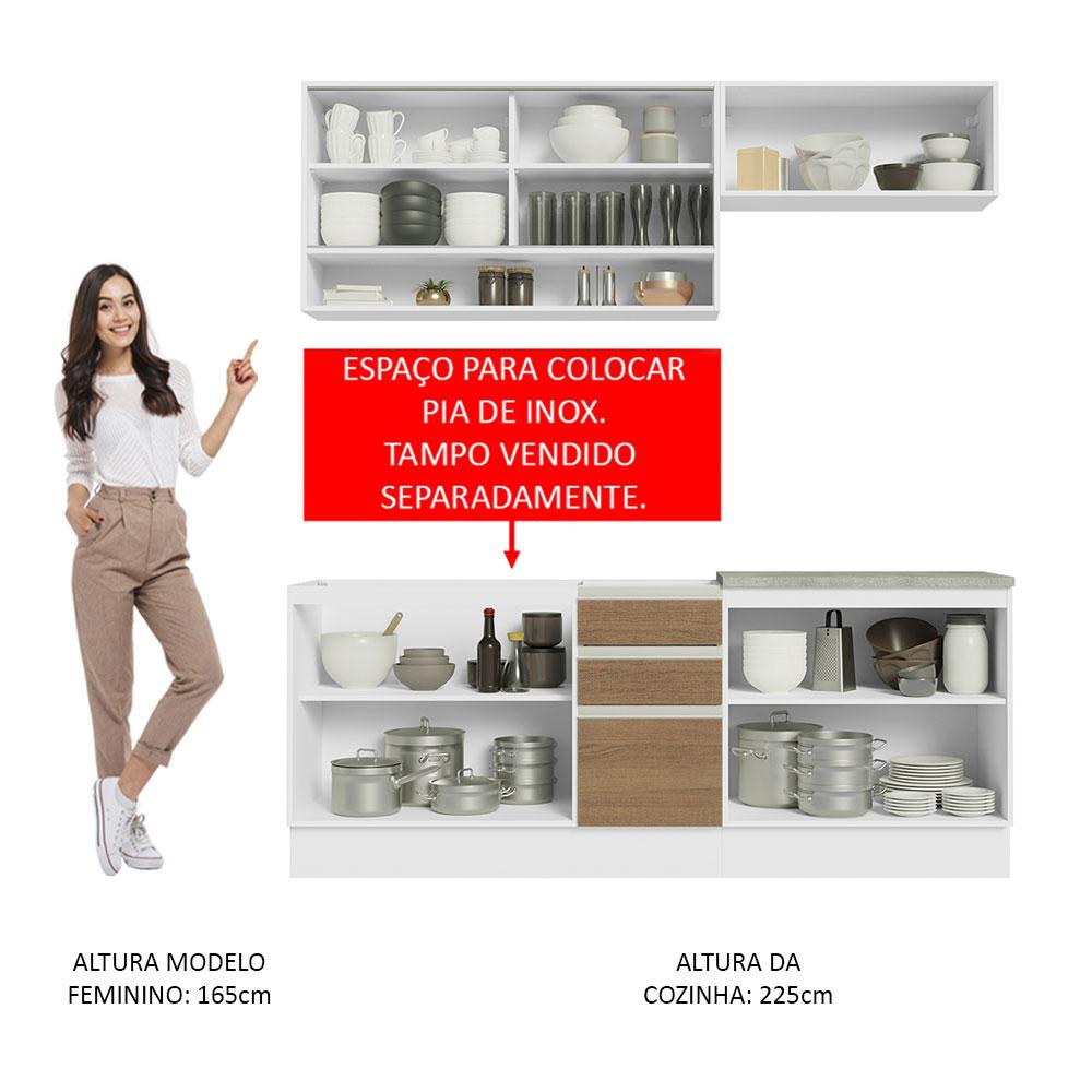 Cozinha Completa Madesa Glamy 200003 com Armário e Balcão (Sem Tampo e Pia) - Branco/Rustic