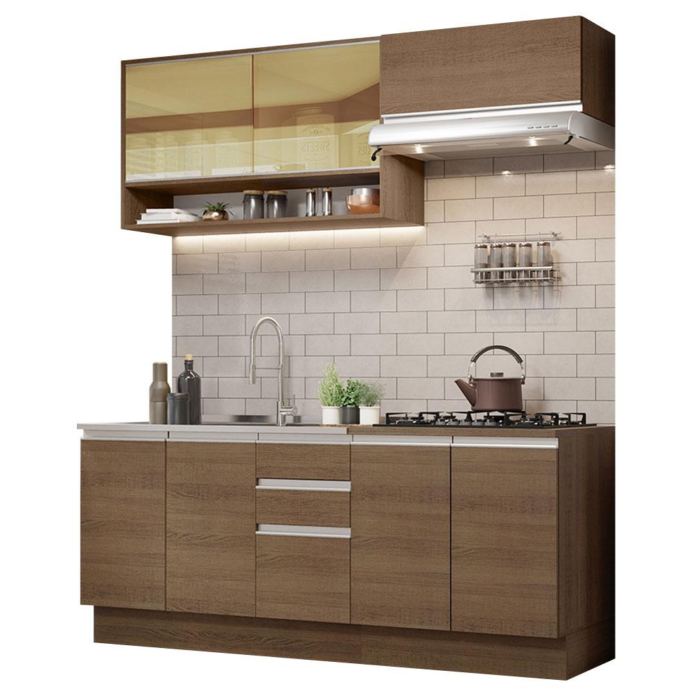 Cozinha Completa Madesa Glamy 200003 com Armário e Balcão (Sem Tampo e Pia) - Rustic