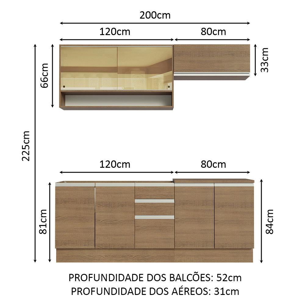 Cozinha Completa Madesa Glamy 200003 com Armário e Balcão (Sem Tampo e Pia) - Rustic