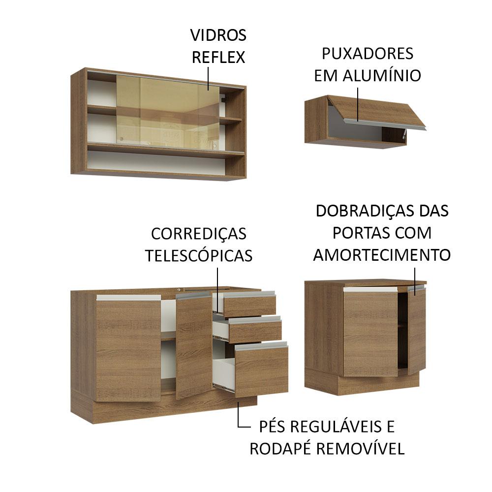 Cozinha Completa Madesa Glamy 200003 com Armário e Balcão (Sem Tampo e Pia) - Rustic