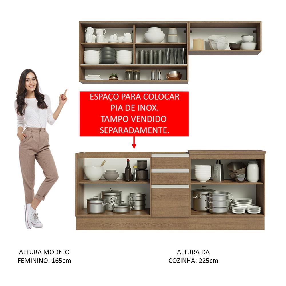 Cozinha Completa Madesa Glamy 200003 com Armário e Balcão (Sem Tampo e Pia) - Rustic