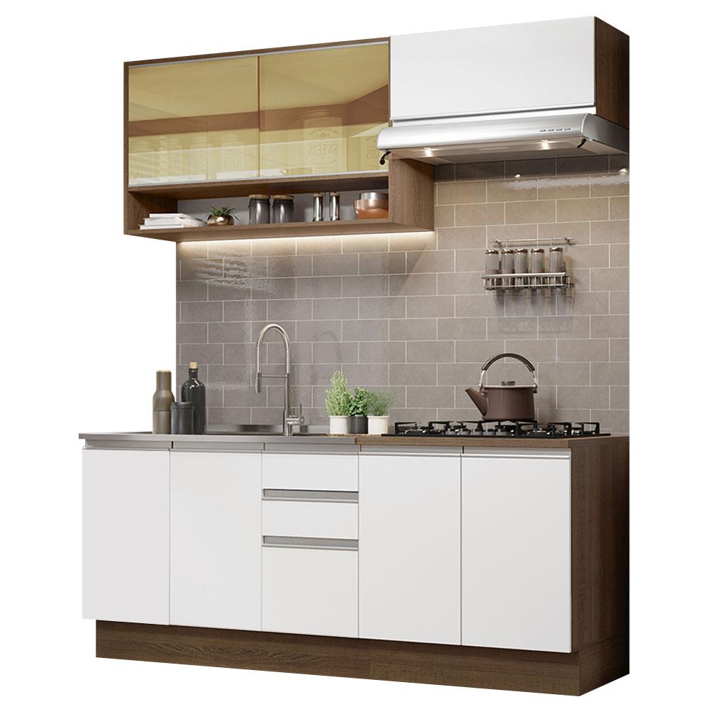 Cozinha Completa Madesa Glamy 200003 com Armário e Balcão (Sem Tampo e Pia) - Rustic/Branco