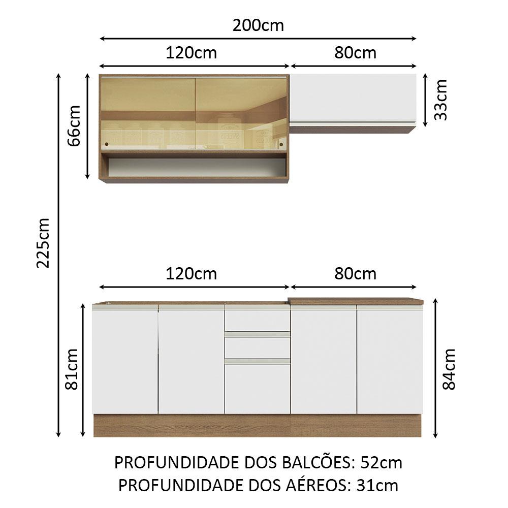 Cozinha Completa Madesa Glamy 200003 com Armário e Balcão (Sem Tampo e Pia) - Rustic/Branco