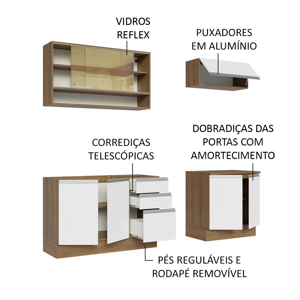 Cozinha Completa Madesa Glamy 200003 com Armário e Balcão (Sem Tampo e Pia) - Rustic/Branco