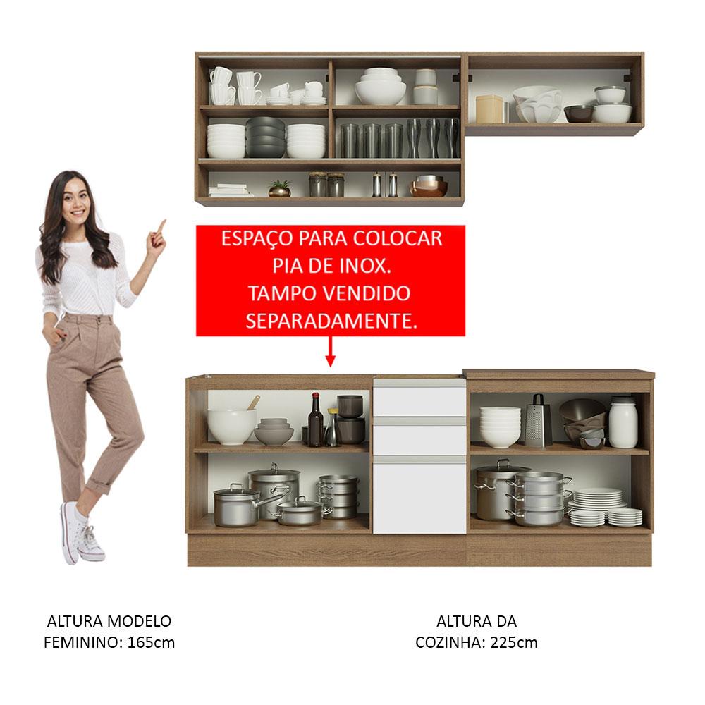 Cozinha Completa Madesa Glamy 200003 com Armário e Balcão (Sem Tampo e Pia) - Rustic/Branco