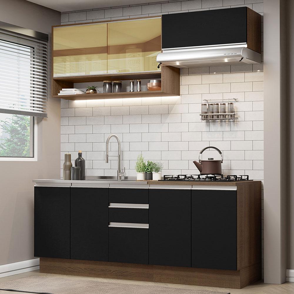 Cozinha Completa Madesa Glamy 200003 com Armário e Balcão (Sem Tampo e Pia) - Rustic/Preto