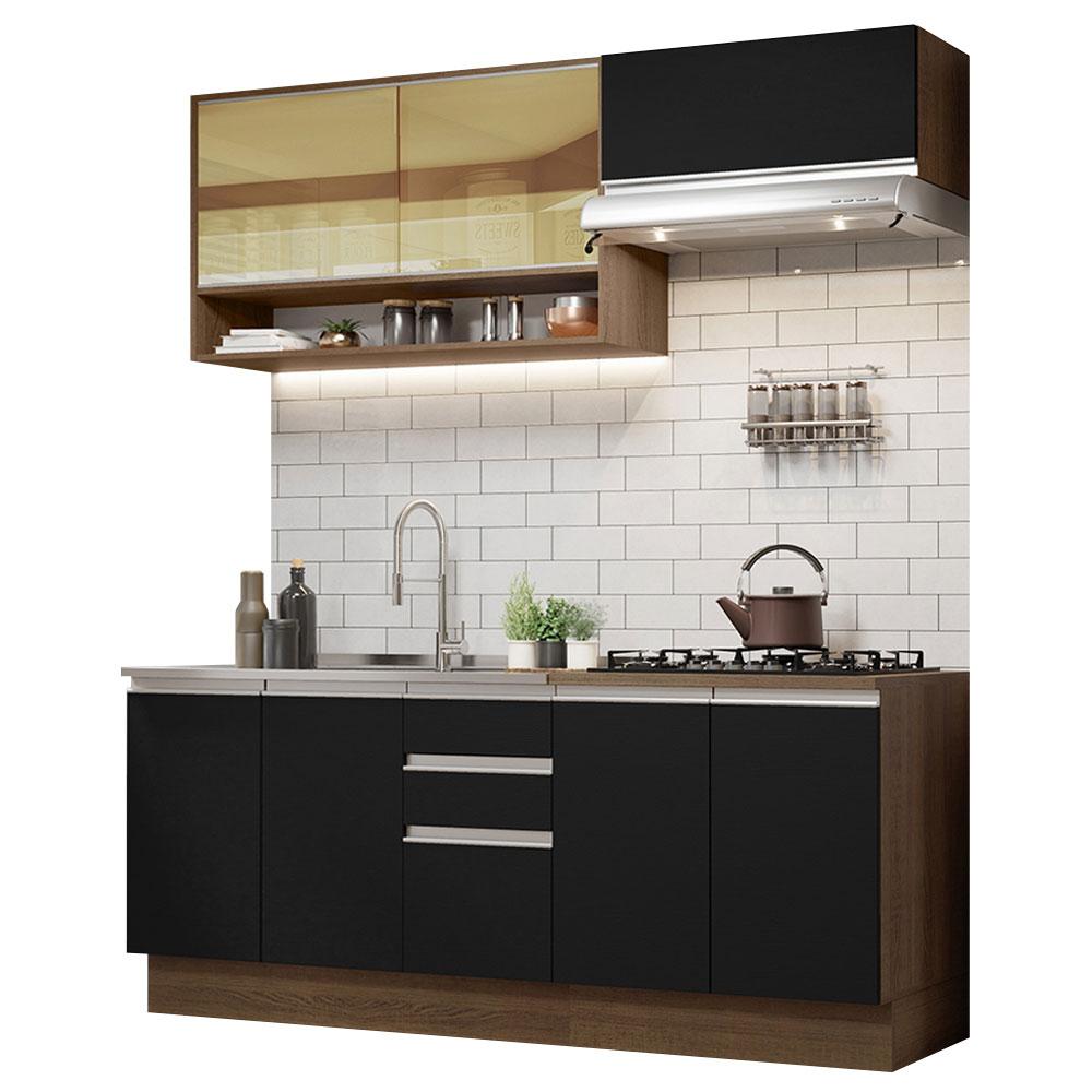 Cozinha Completa Madesa Glamy 200003 com Armário e Balcão (Sem Tampo e Pia) - Rustic/Preto