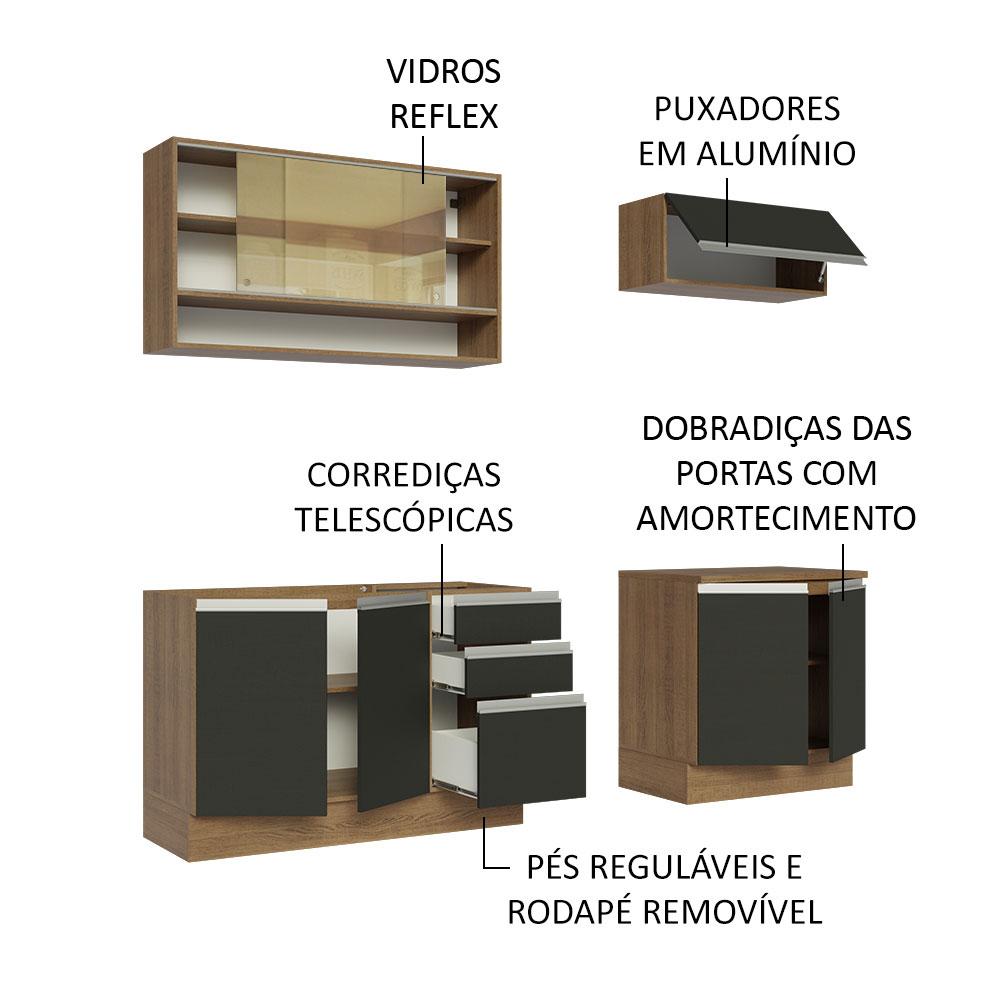 Cozinha Completa Madesa Glamy 200003 com Armário e Balcão (Sem Tampo e Pia) - Rustic/Preto