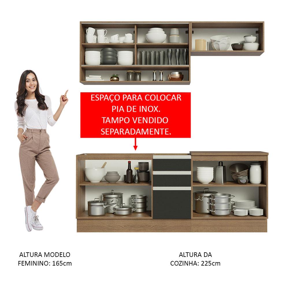 Cozinha Completa Madesa Glamy 200003 com Armário e Balcão (Sem Tampo e Pia) - Rustic/Preto
