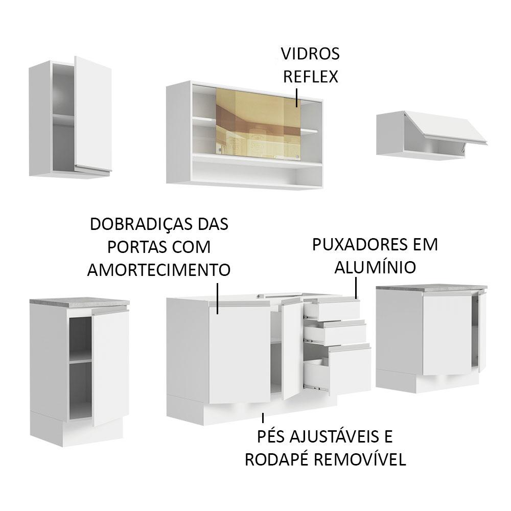 Cozinha Completa Madesa Glamy 240003 com Armário e Balcão (Sem Tampo e Pia) - Branco