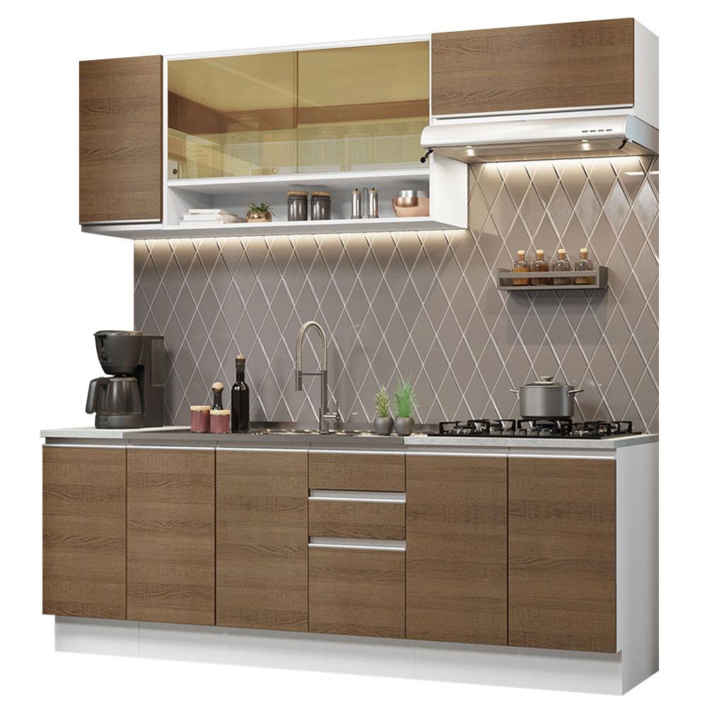 Cozinha Completa Madesa Glamy 240003 com Armário e Balcão (Sem Tampo e Pia) - Branco/Rustic