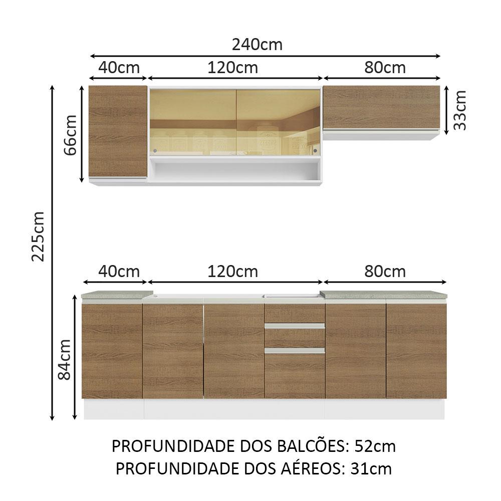 Cozinha Completa Madesa Glamy 240003 com Armário e Balcão (Sem Tampo e Pia) - Branco/Rustic
