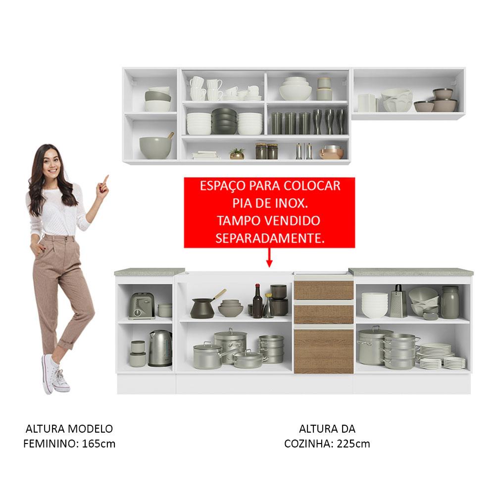 Cozinha Completa Madesa Glamy 240003 com Armário e Balcão (Sem Tampo e Pia) - Branco/Rustic