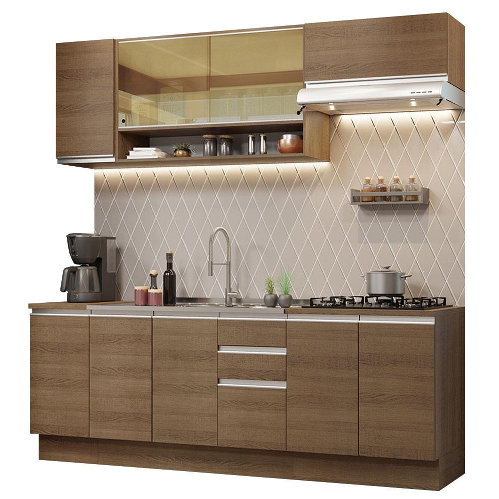 Cozinha Completa Madesa Glamy 240003 com Armário e Balcão (Sem Tampo e Pia) - Rustic