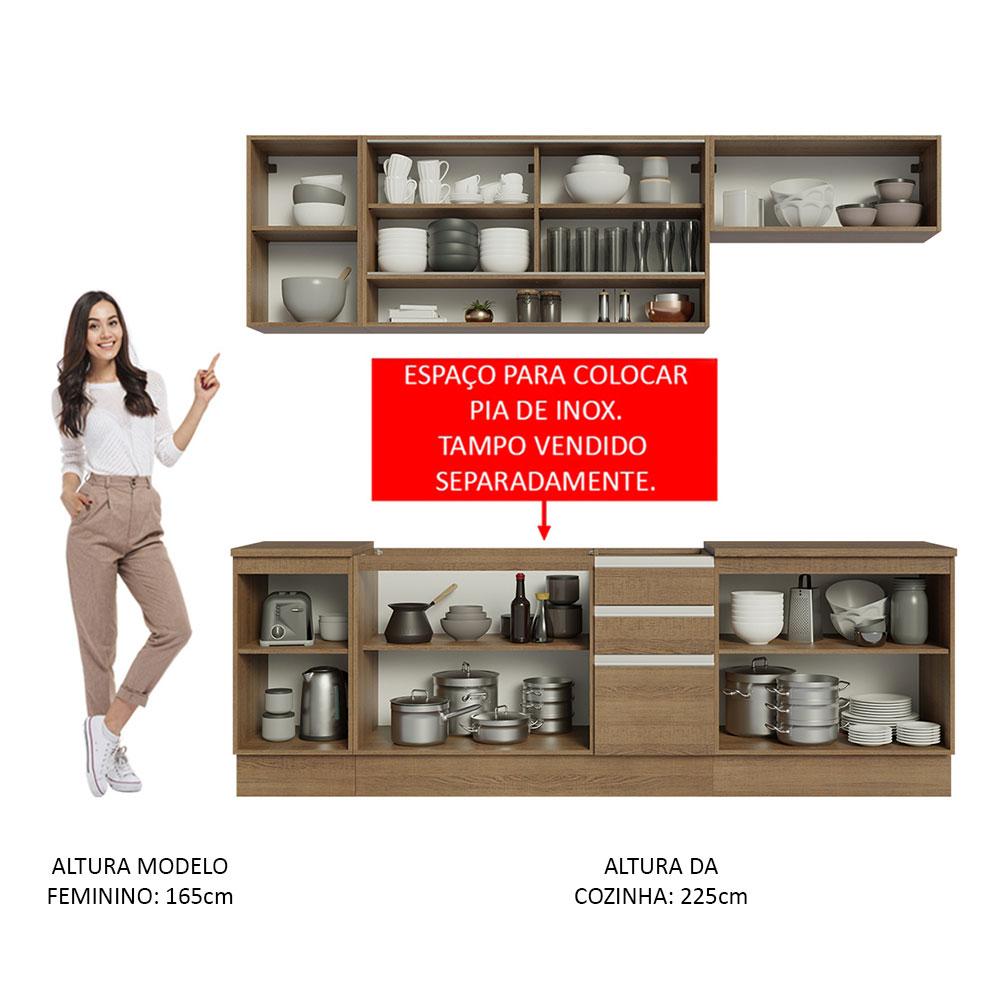 Cozinha Completa Madesa Glamy 240003 com Armário e Balcão (Sem Tampo e Pia) - Rustic