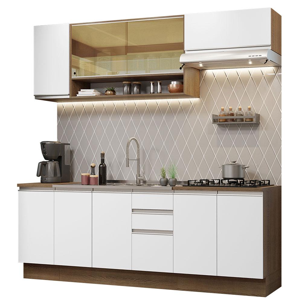 Cozinha Completa Madesa Glamy 240003 com Armário e Balcão (Sem Tampo e Pia) - Rustic/Branco