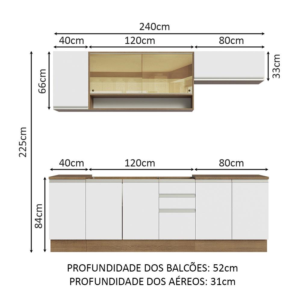 Cozinha Completa Madesa Glamy 240003 com Armário e Balcão (Sem Tampo e Pia) - Rustic/Branco