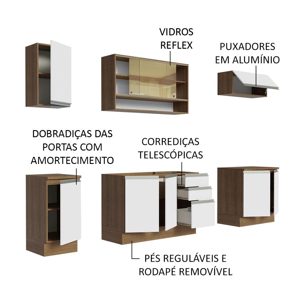 Cozinha Completa Madesa Glamy 240003 com Armário e Balcão (Sem Tampo e Pia) - Rustic/Branco