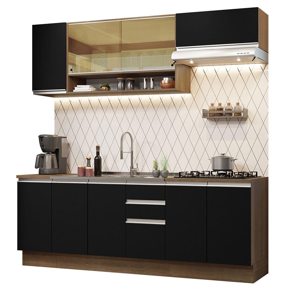 Cozinha Completa Madesa Glamy 240003 com Armário e Balcão (Sem Tampo e Pia) - Rustic/Preto