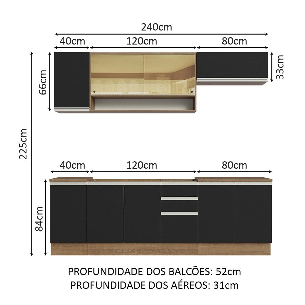Cozinha Completa Madesa Glamy 240003 com Armário e Balcão (Sem Tampo e Pia) - Rustic/Preto