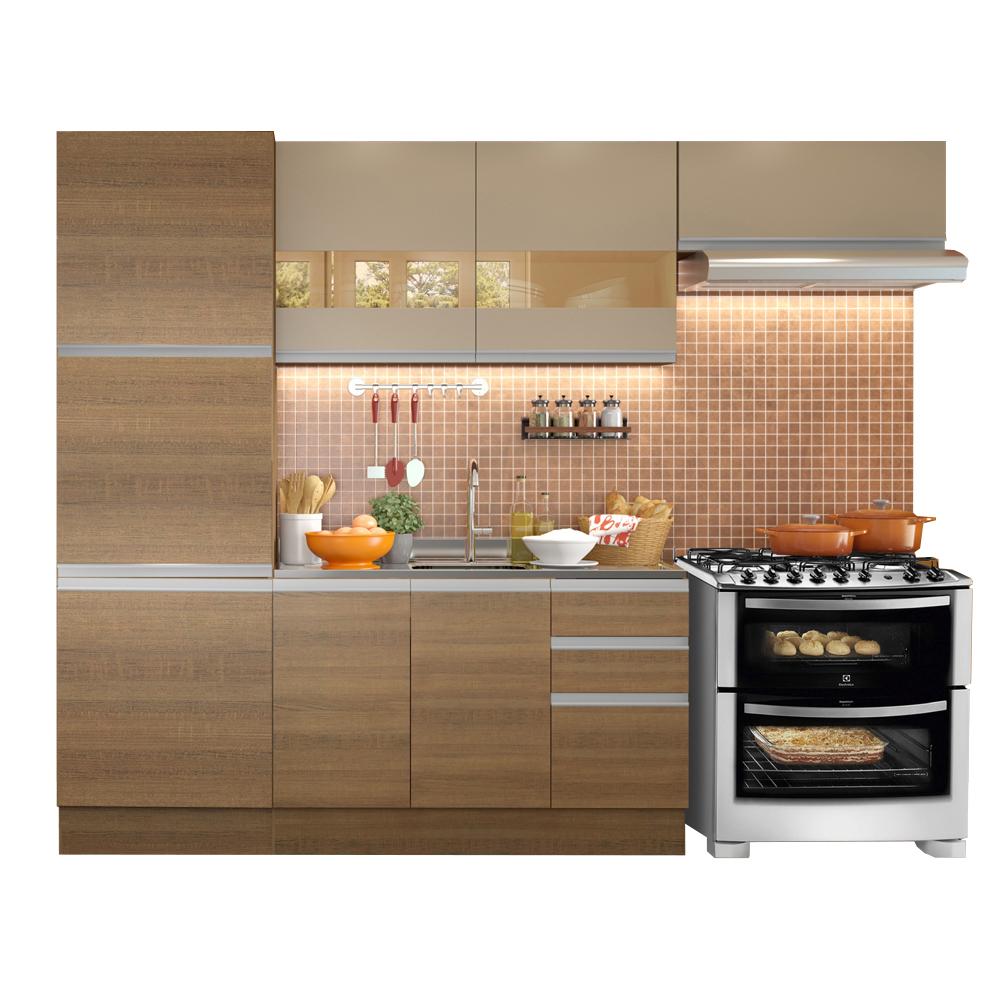 Cozinha Completa Madesa Glamy 260001 com Armário e Balcão (Sem Tampo e Pia) - Rustic/Crema