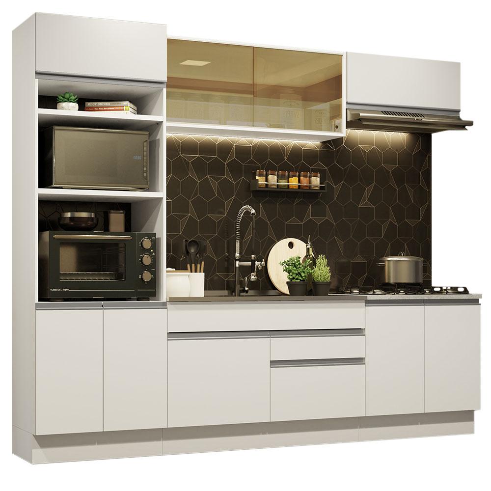 Cozinha Completa Madesa Glamy 270010 com Armário e Balcão (Sem Tampo e Pia) - Branco