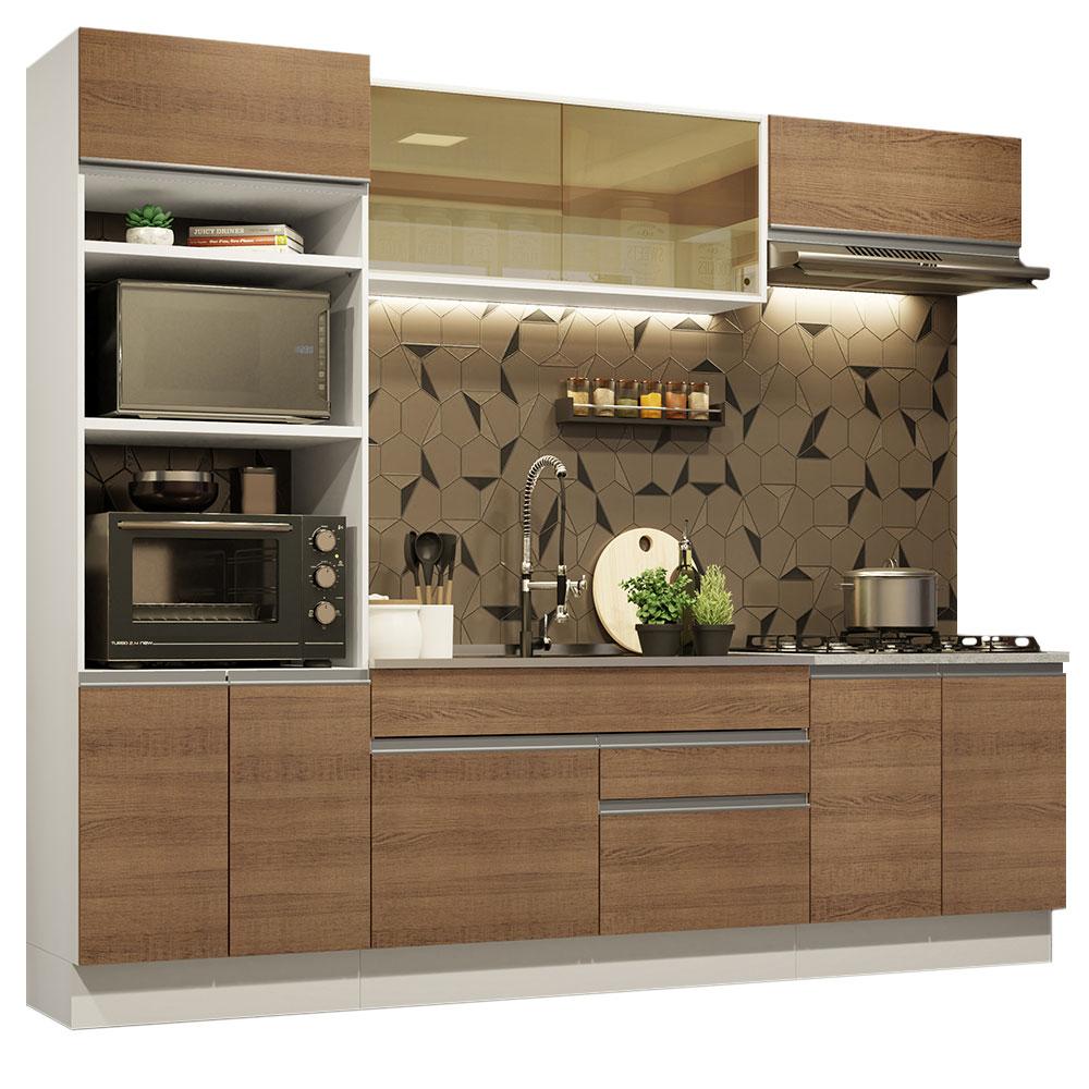 Cozinha Completa Madesa Glamy 270010 com Armário e Balcão (Sem Tampo e Pia) - Branco/Rustic