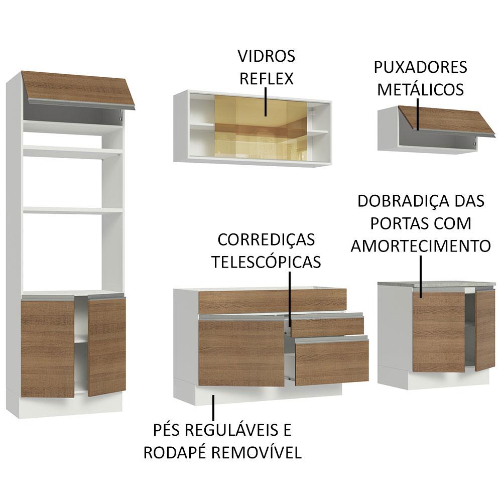 Cozinha Completa Madesa Glamy 270010 com Armário e Balcão (Sem Tampo e Pia) - Branco/Rustic
