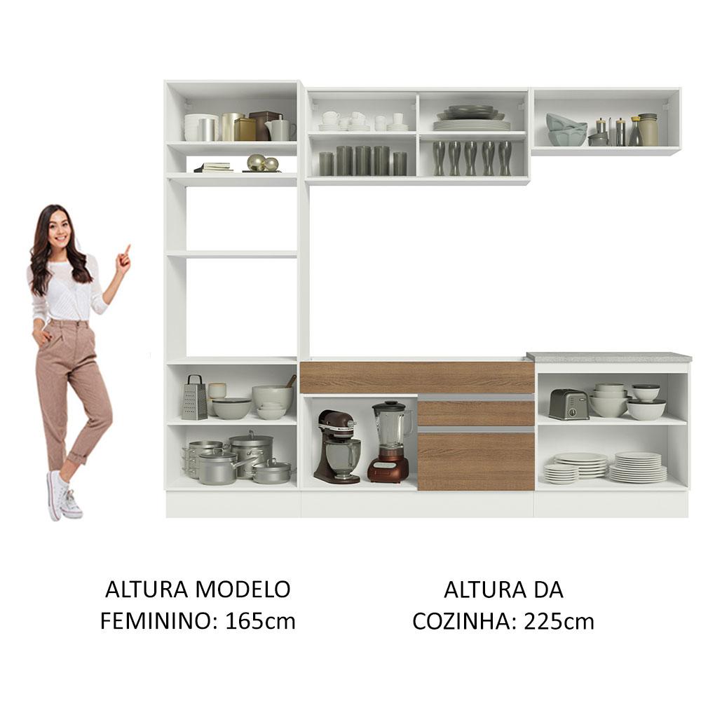 Cozinha Completa Madesa Glamy 270010 com Armário e Balcão (Sem Tampo e Pia) - Branco/Rustic