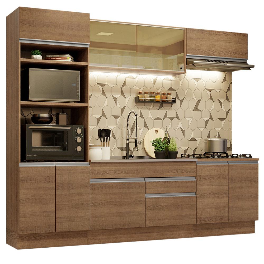 Cozinha Completa Madesa Glamy 270010 com Armário e Balcão (Sem Tampo e Pia) - Rustic
