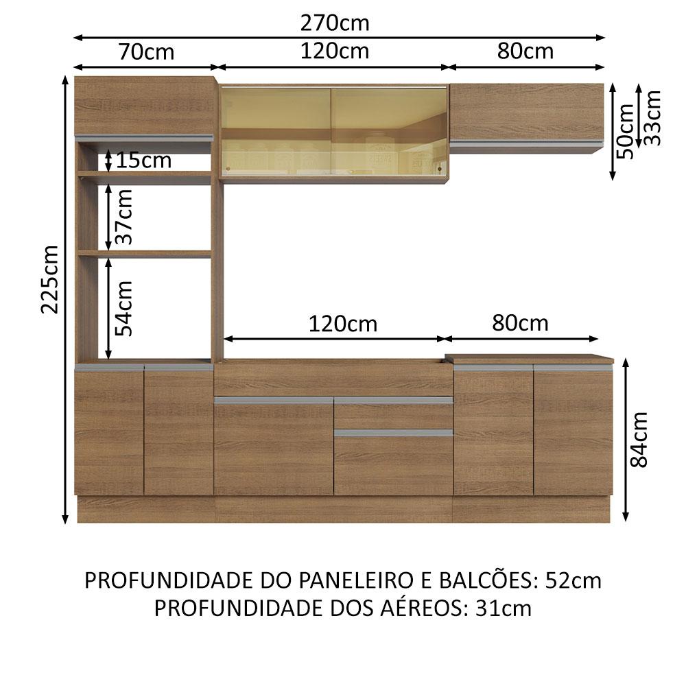 Cozinha Completa Madesa Glamy 270010 com Armário e Balcão (Sem Tampo e Pia) - Rustic