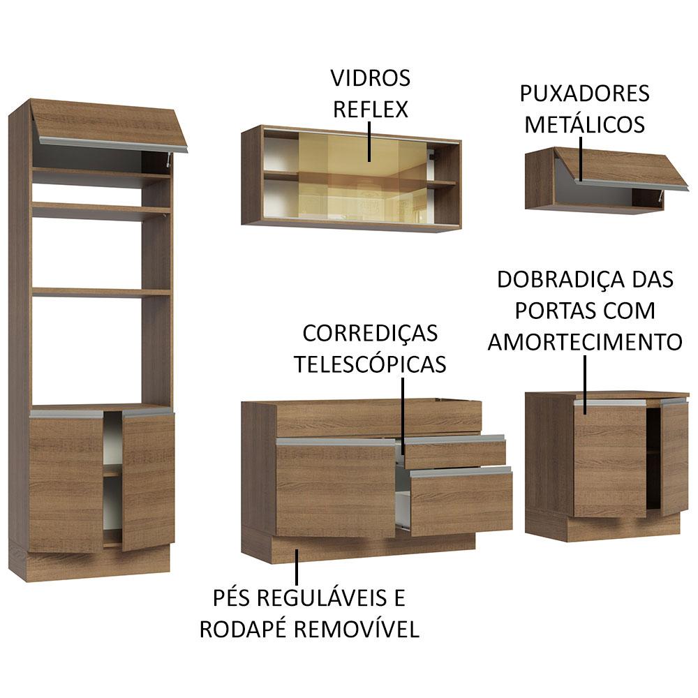 Cozinha Completa Madesa Glamy 270010 com Armário e Balcão (Sem Tampo e Pia) - Rustic