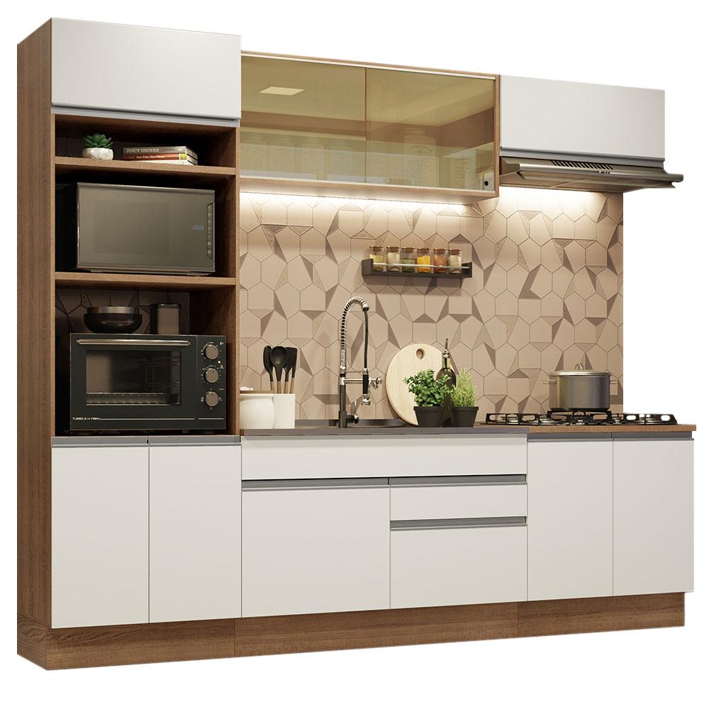Cozinha Completa Madesa Glamy 270010 com Armário e Balcão (Sem Tampo e Pia) - Rustic/Branco