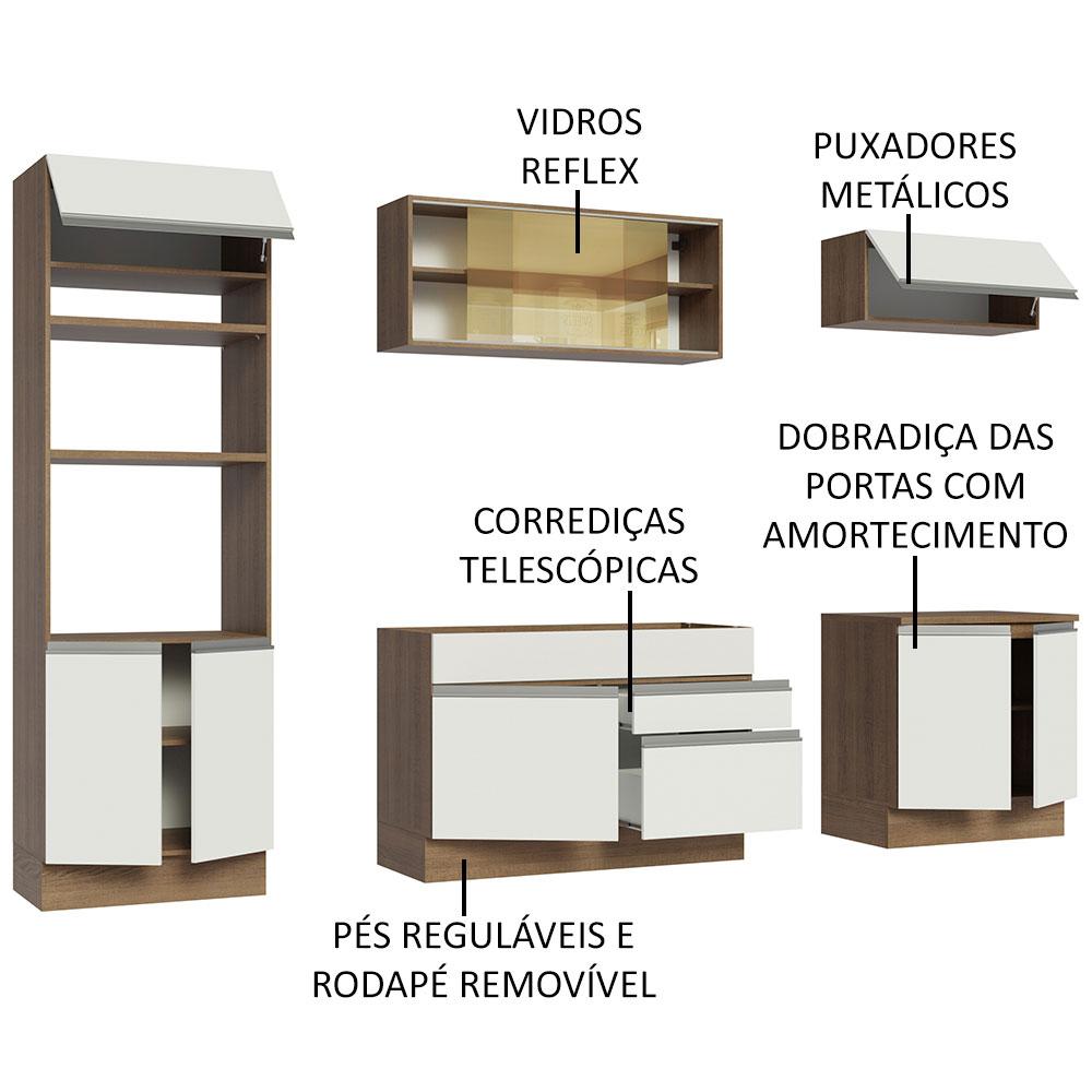 Cozinha Completa Madesa Glamy 270010 com Armário e Balcão (Sem Tampo e Pia) - Rustic/Branco