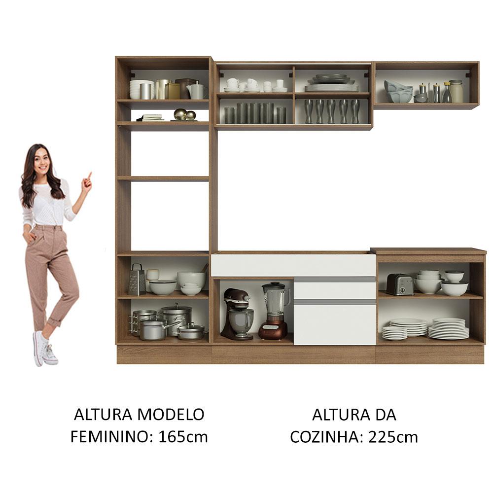 Cozinha Completa Madesa Glamy 270010 com Armário e Balcão (Sem Tampo e Pia) - Rustic/Branco