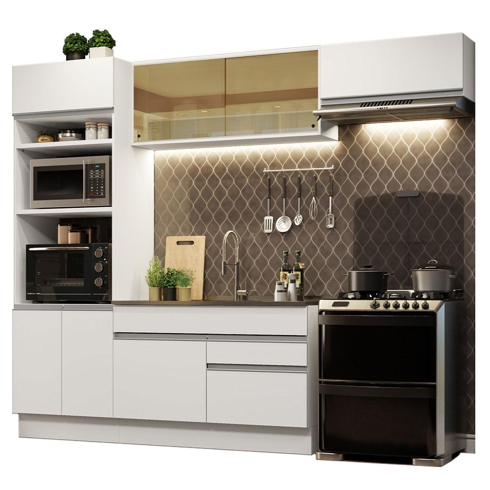 Cozinha Completa Madesa Glamy 270011 com Armário e Balcão (Sem Tampo e Pia) - Branco