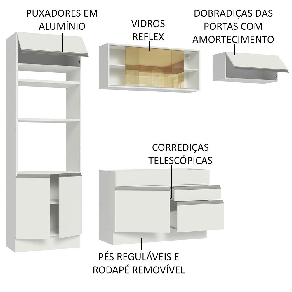 Cozinha Completa Madesa Glamy 270011 com Armário e Balcão (Sem Tampo e Pia) - Branco