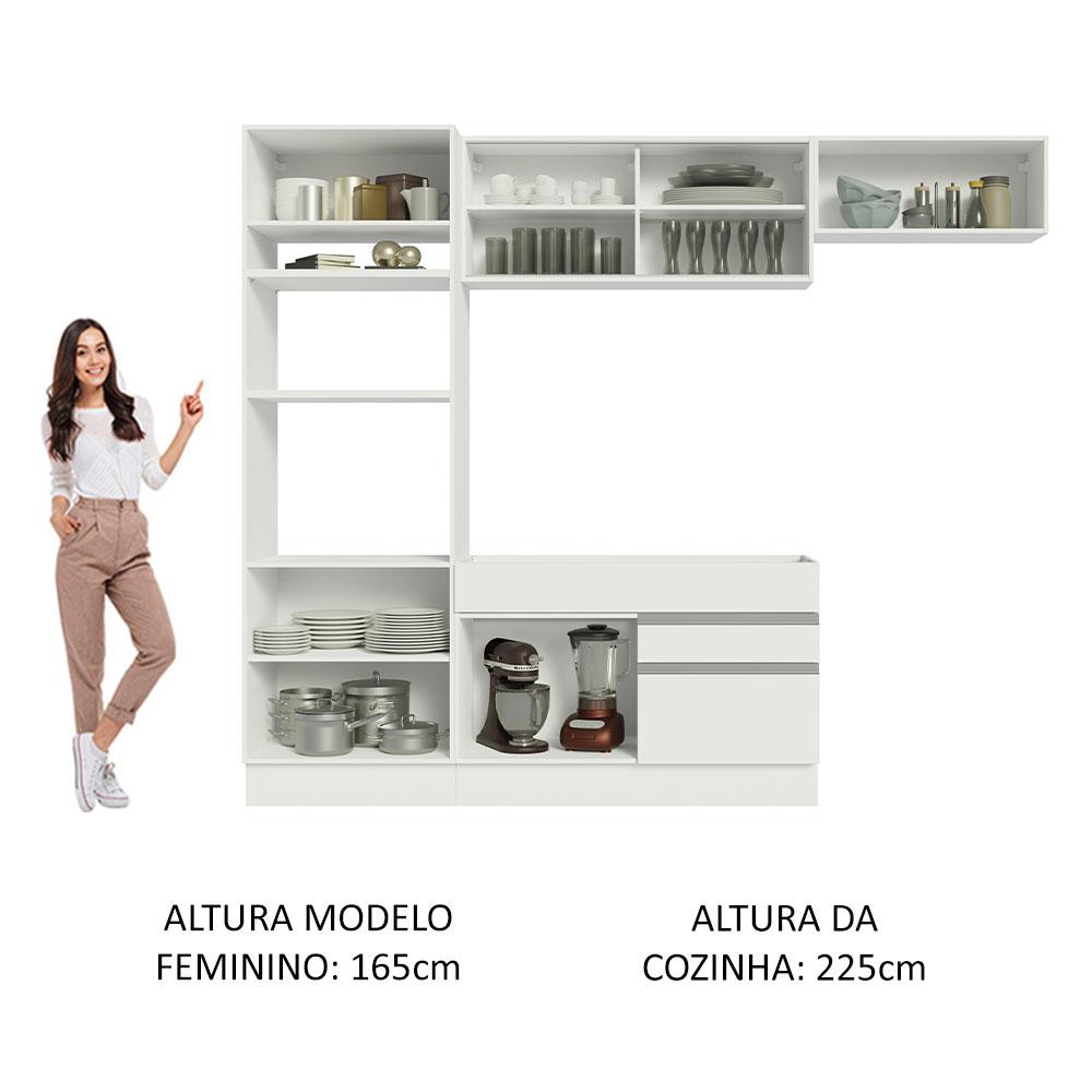 Cozinha Completa Madesa Glamy 270011 com Armário e Balcão (Sem Tampo e Pia) - Branco