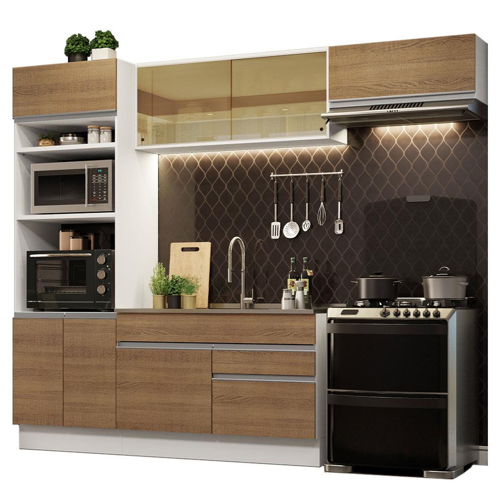 Cozinha Completa Madesa Glamy 270011 com Armário e Balcão (Sem Tampo e Pia) - Branco/Rustic