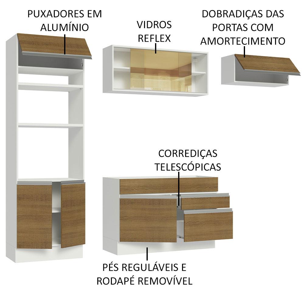 Cozinha Completa Madesa Glamy 270011 com Armário e Balcão (Sem Tampo e Pia) - Branco/Rustic