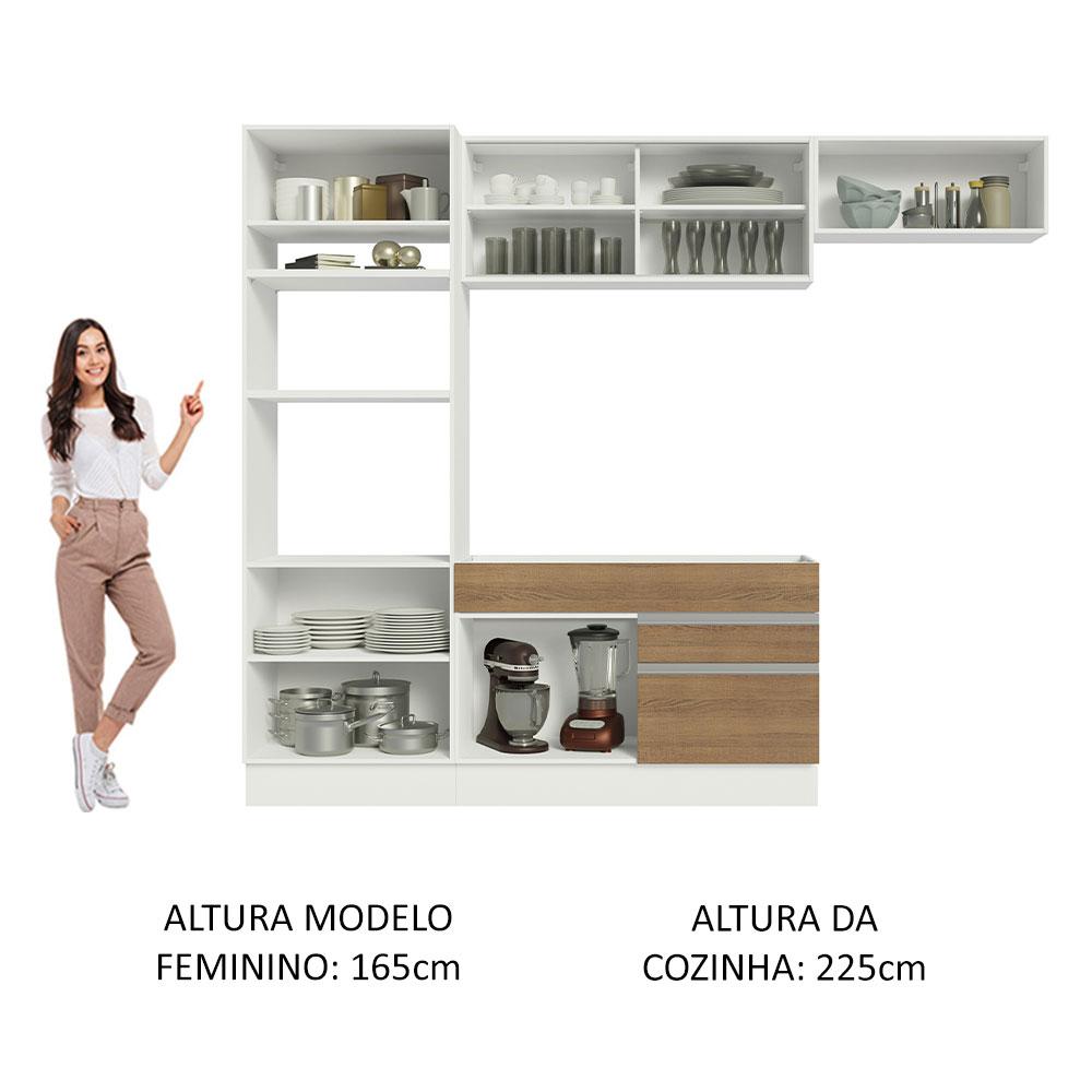 Cozinha Completa Madesa Glamy 270011 com Armário e Balcão (Sem Tampo e Pia) - Branco/Rustic