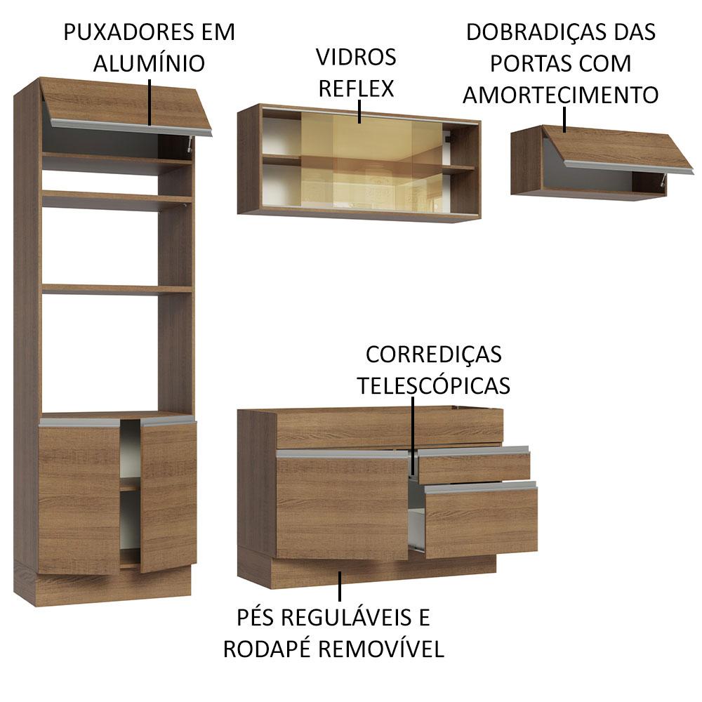 Cozinha Completa Madesa Glamy 270011 com Armário e Balcão (Sem Tampo e Pia) - Rustic