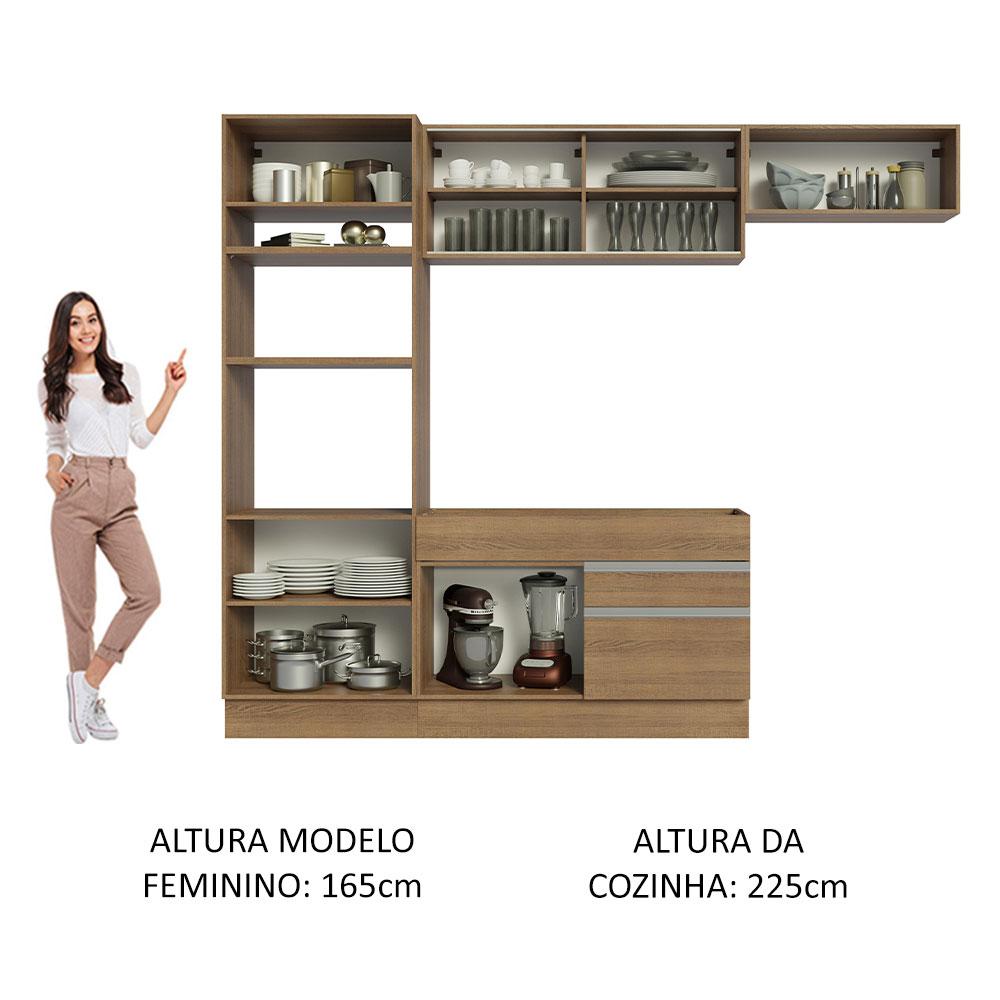 Cozinha Completa Madesa Glamy 270011 com Armário e Balcão (Sem Tampo e Pia) - Rustic