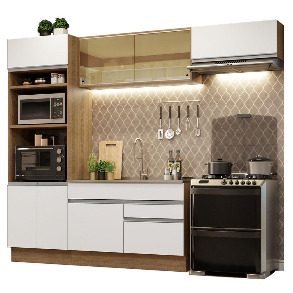 Cozinha Completa Madesa Glamy 270011 com Armário e Balcão (Sem Tampo e Pia) - Rustic/Branco