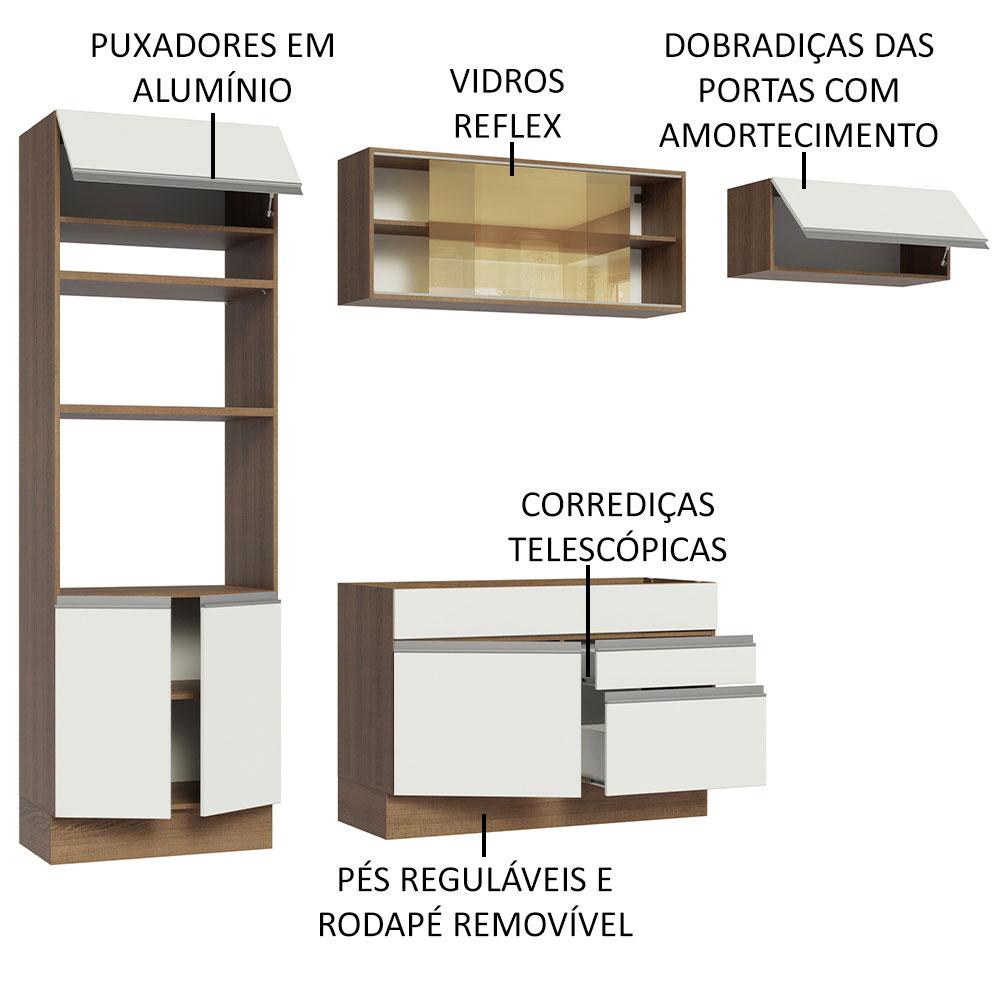 Cozinha Completa Madesa Glamy 270011 com Armário e Balcão (Sem Tampo e Pia) - Rustic/Branco