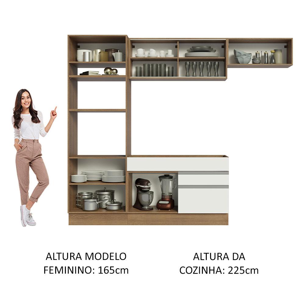 Cozinha Completa Madesa Glamy 270011 com Armário e Balcão (Sem Tampo e Pia) - Rustic/Branco