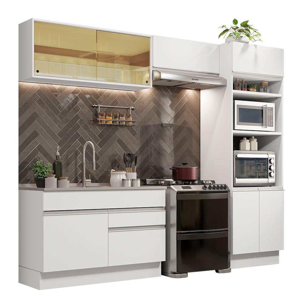Cozinha Completa Madesa Glamy 270012 com Armário e Balcão (Sem Tampo e Pia) - Branco