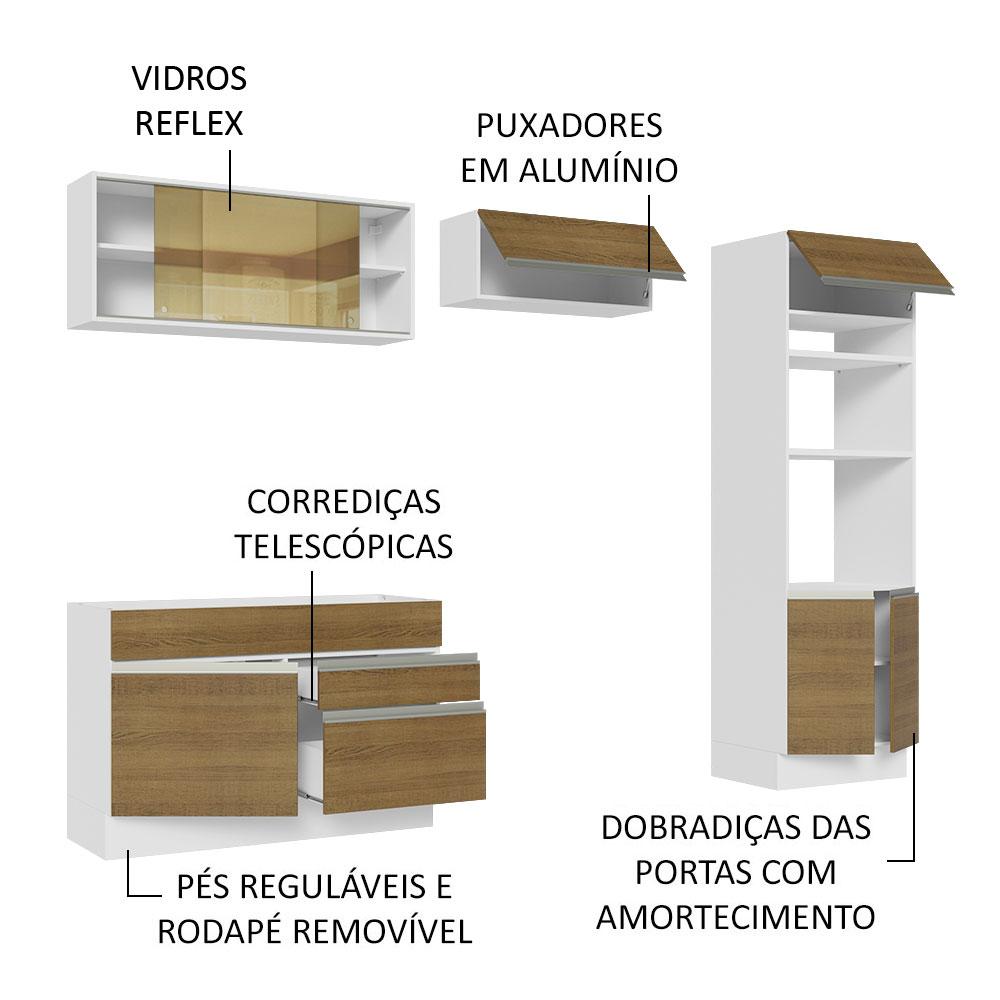 Cozinha Completa Madesa Glamy 270012 com Armário e Balcão (Sem Tampo e Pia) - Branco/Rustic