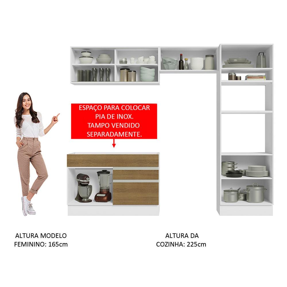 Cozinha Completa Madesa Glamy 270012 com Armário e Balcão (Sem Tampo e Pia) - Branco/Rustic