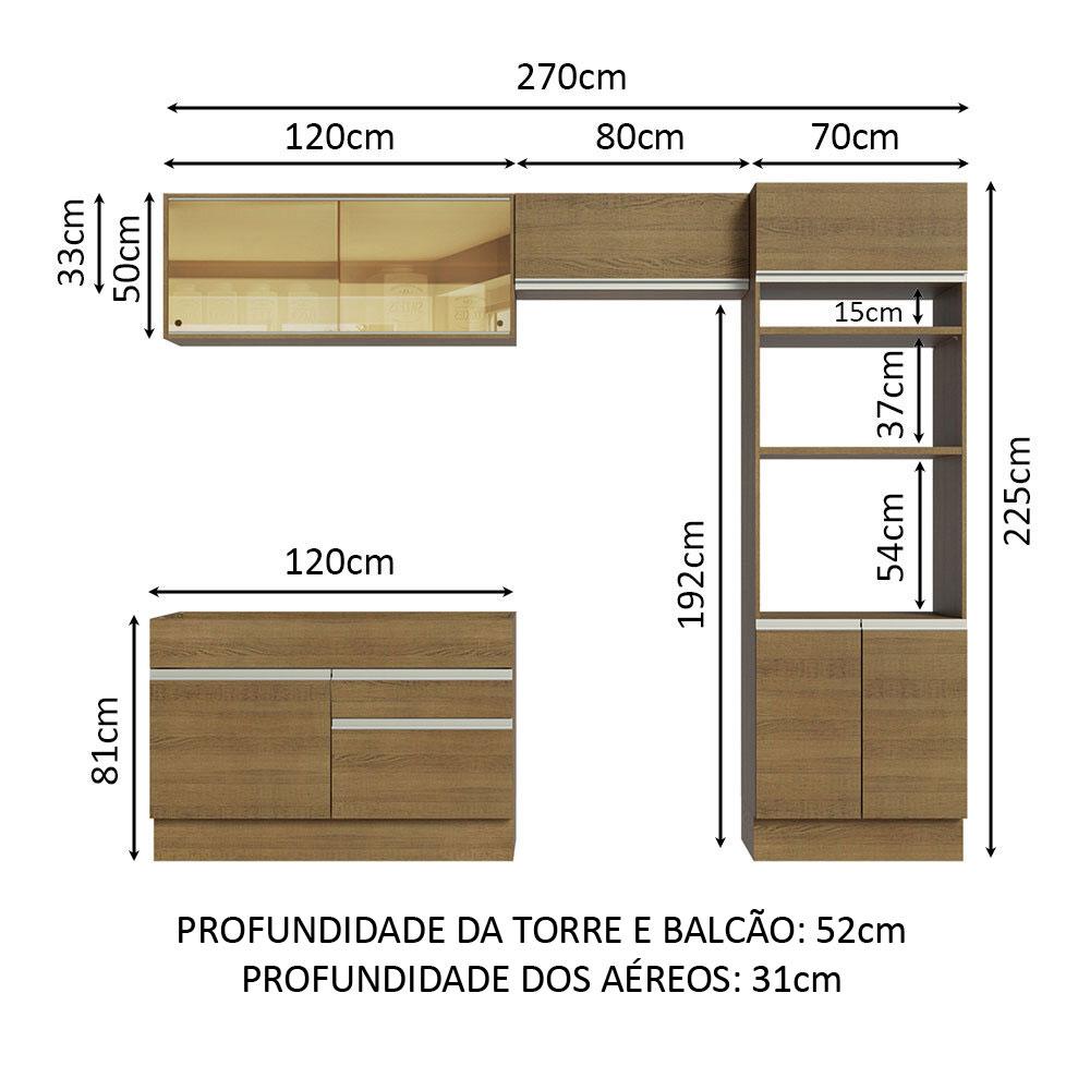 Cozinha Completa Madesa Glamy 270012 com Armário e Balcão (Sem Tampo e Pia) - Rustic